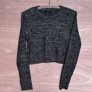 House of Harlow 1960 knit sweater L cropped gold shimmer holiday ribbed crewneck